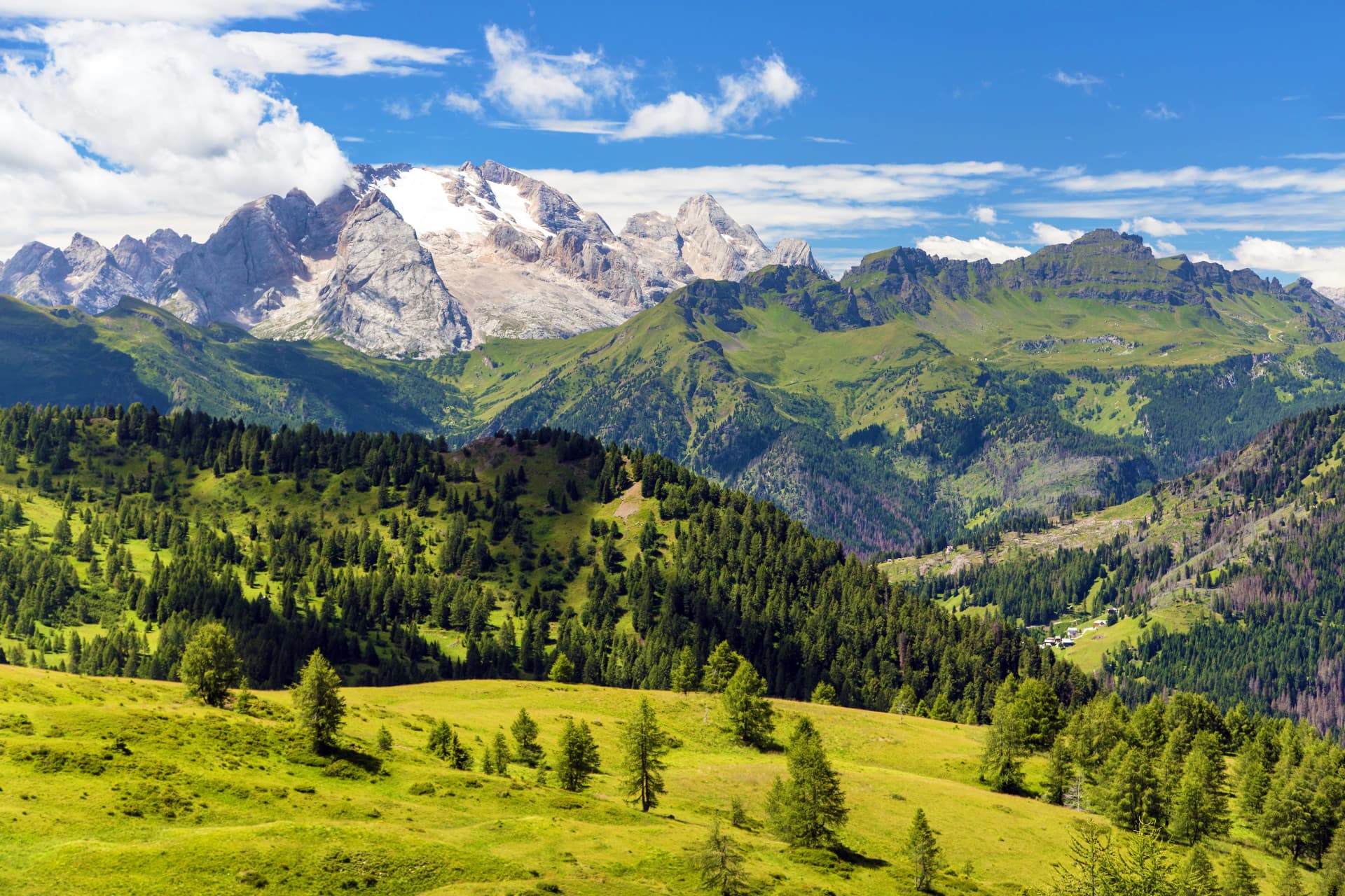 View of mount Marmolada, Alps Dolomites mountains, Italy