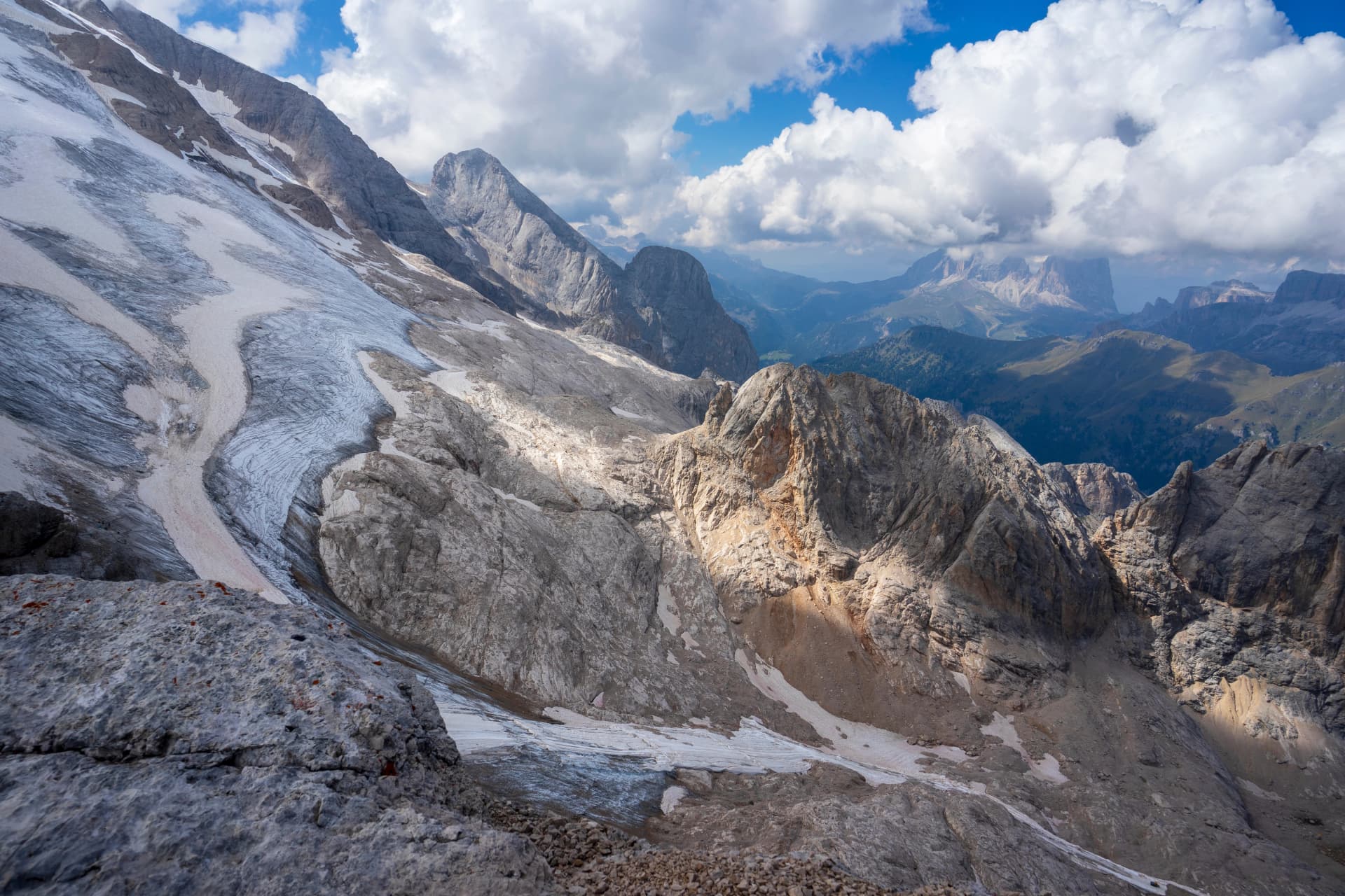 View of the Marmolada massif. Dolomites. Italy.