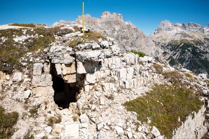 Remains of a military bunker on Mount Piano in the Dolomite Alps, built during the First World War