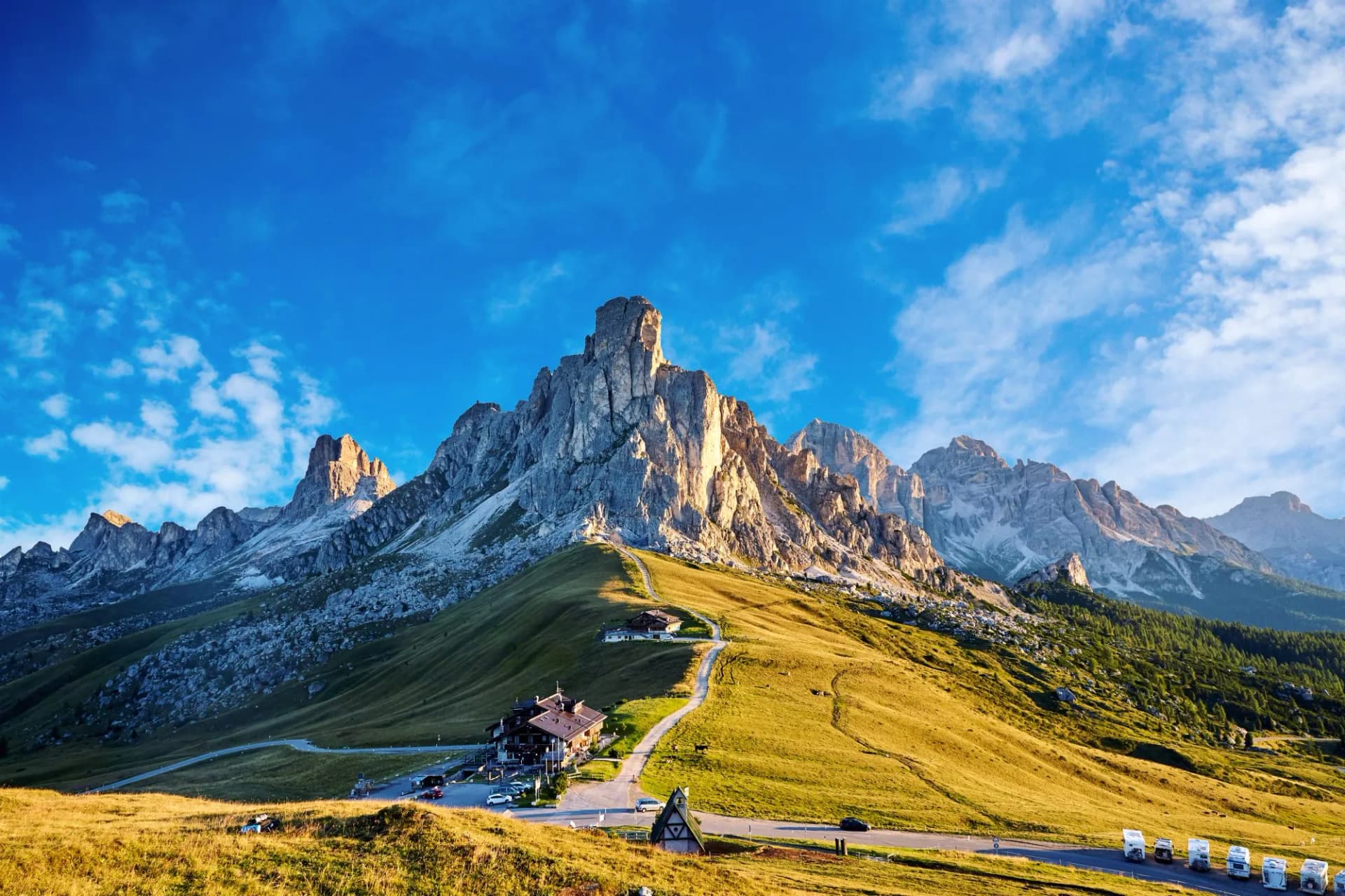 Giau Pass mountains at daylight