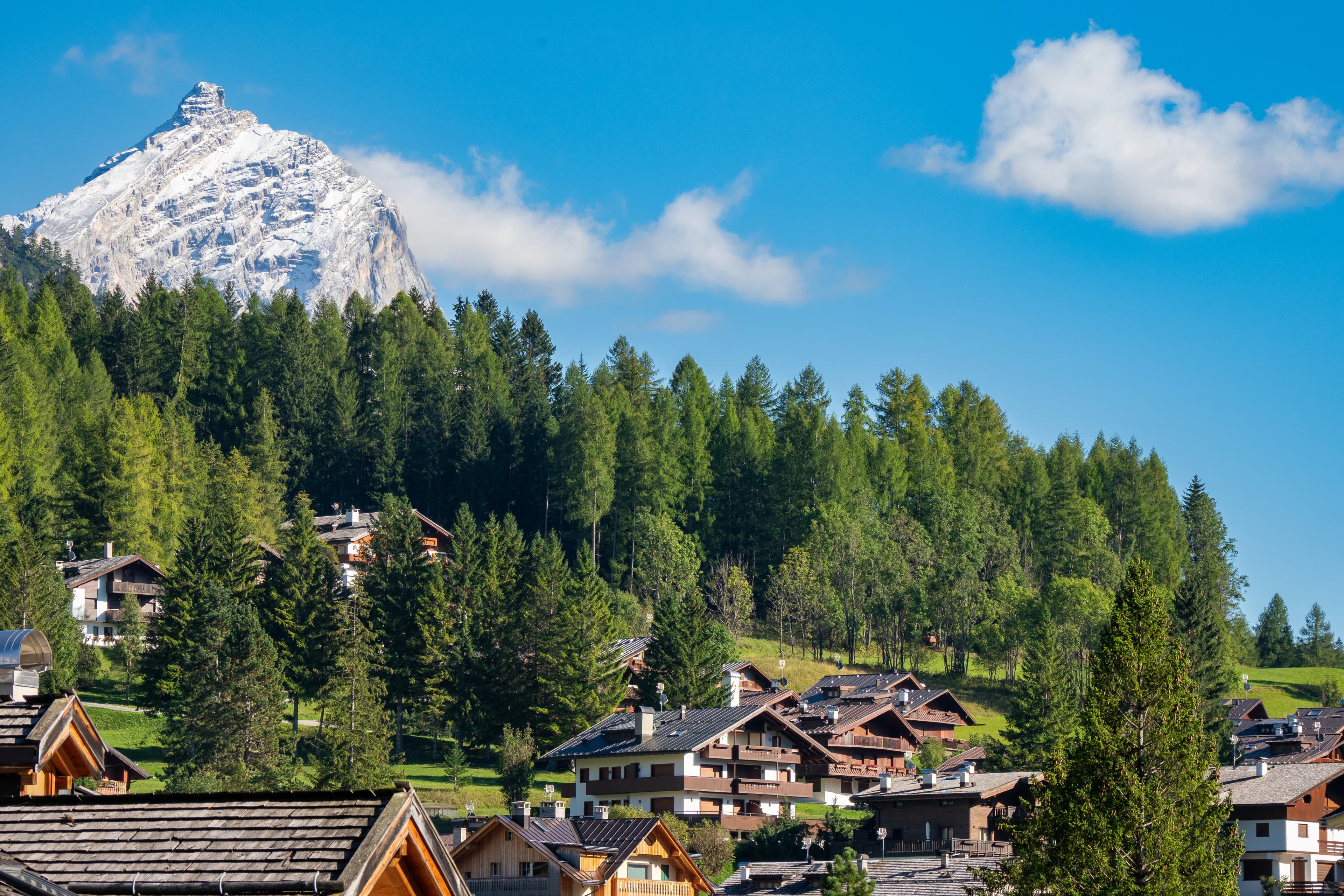 Cortina D'Ampezzo, Italy, Construction of ski chalets for the winter Olympics in the Dolomites - Milan 2026