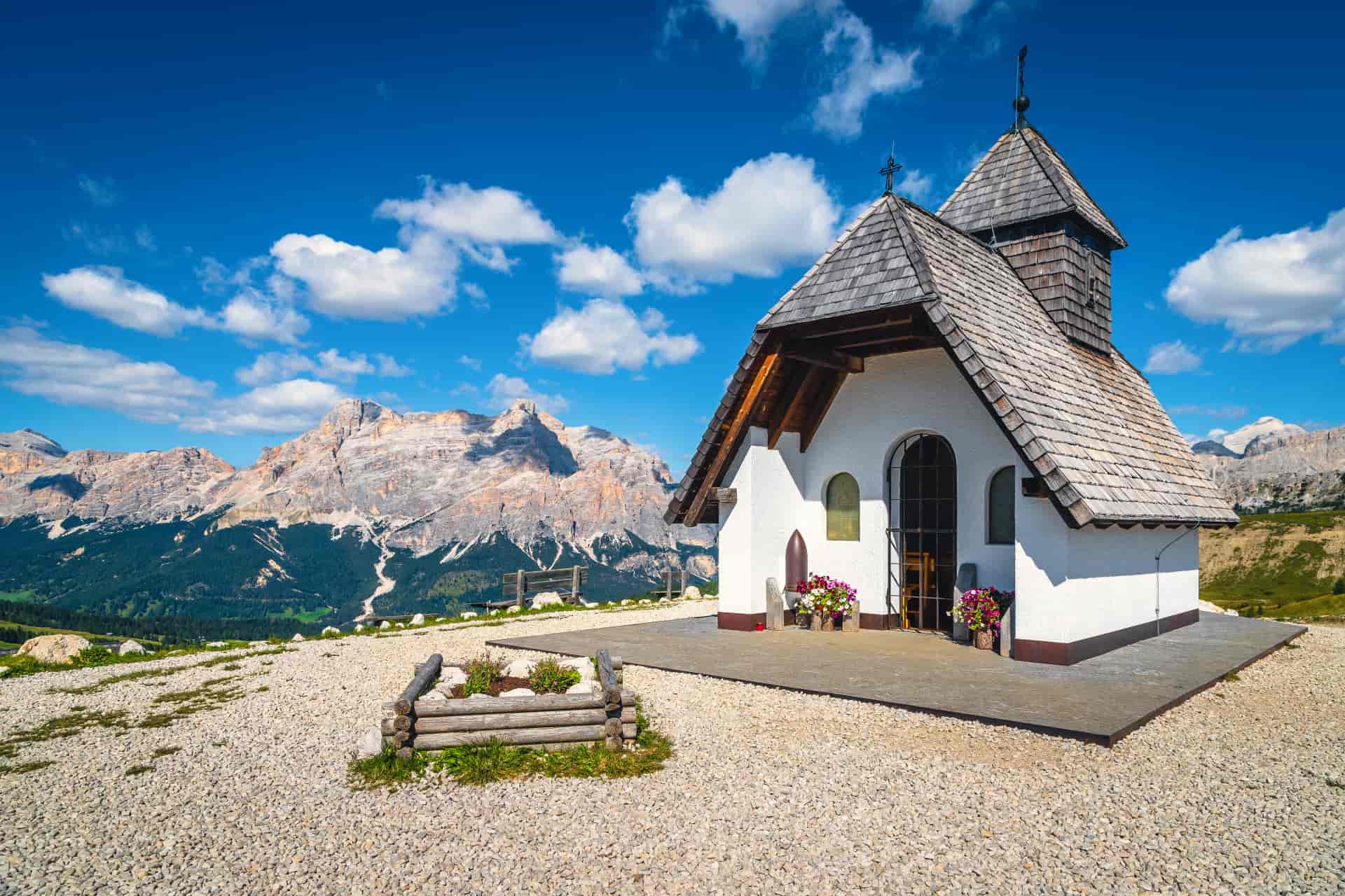 Small Antonius chapel near Pralongia shelter, Dolomites, Italy